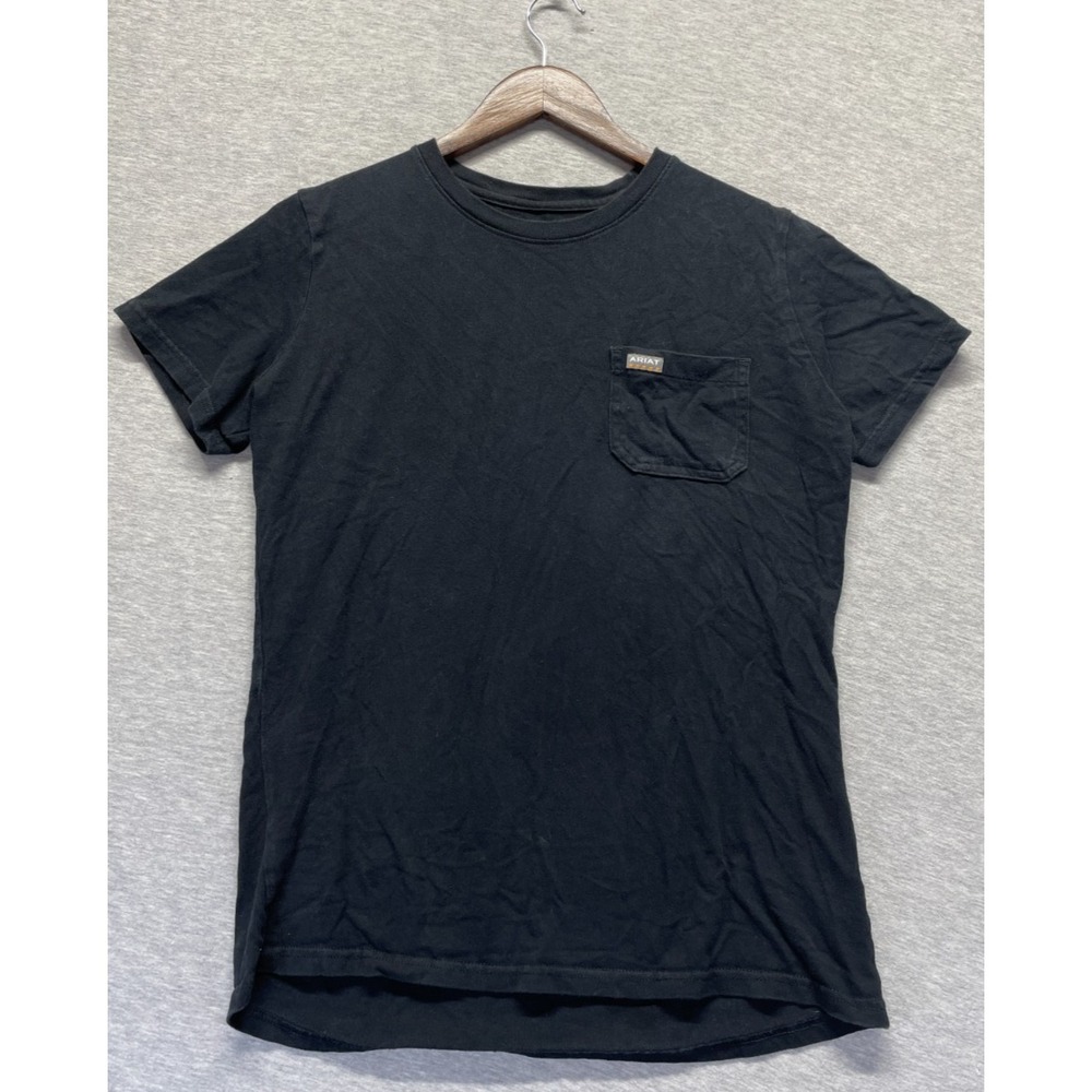 Ariat Rebar Pocket T Shirt Mens M Black Cotton Patch Logo Short Sleeve Crew Neck